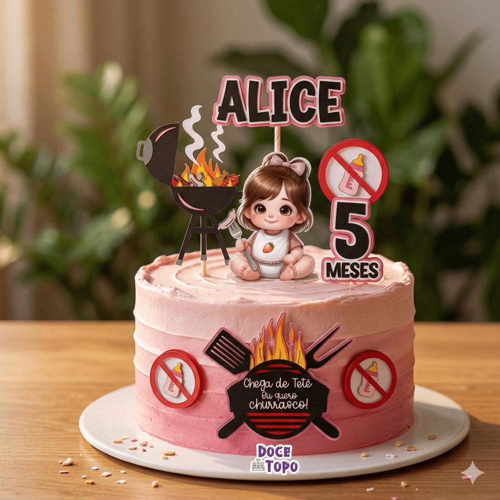 Topo de Bolo Churrasco Bebê 02 Studio/PDF/PNG