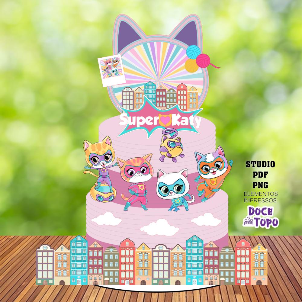 Topo de Bolo Super Kitties 03 Studio/PDF/PNG