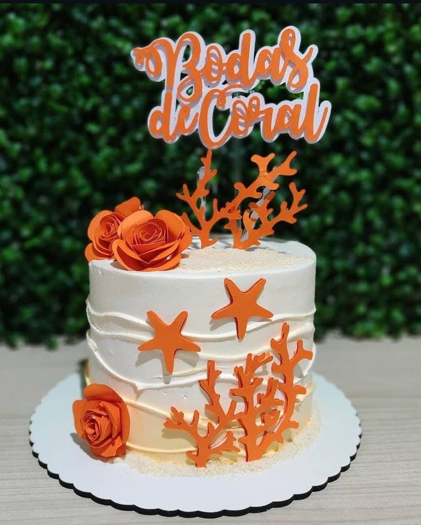 Topo de Bolo Bodas de Coral 01 Somente Studio