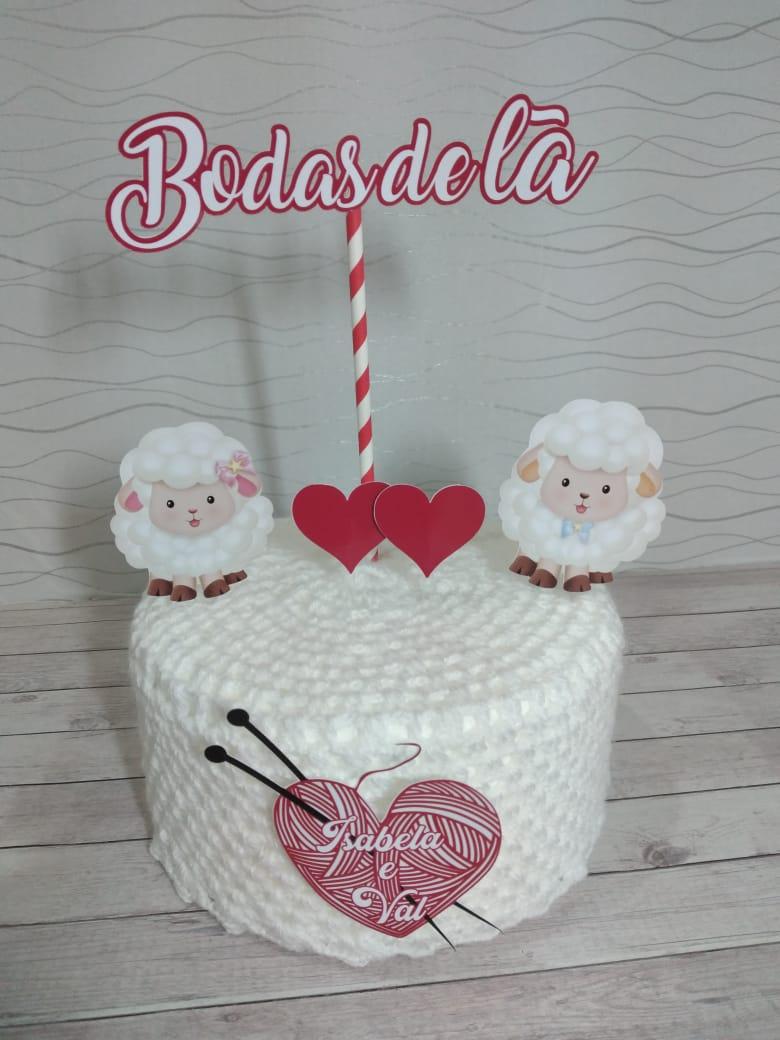Topo de Bolo Bodas de Lã 01 Somente Studio