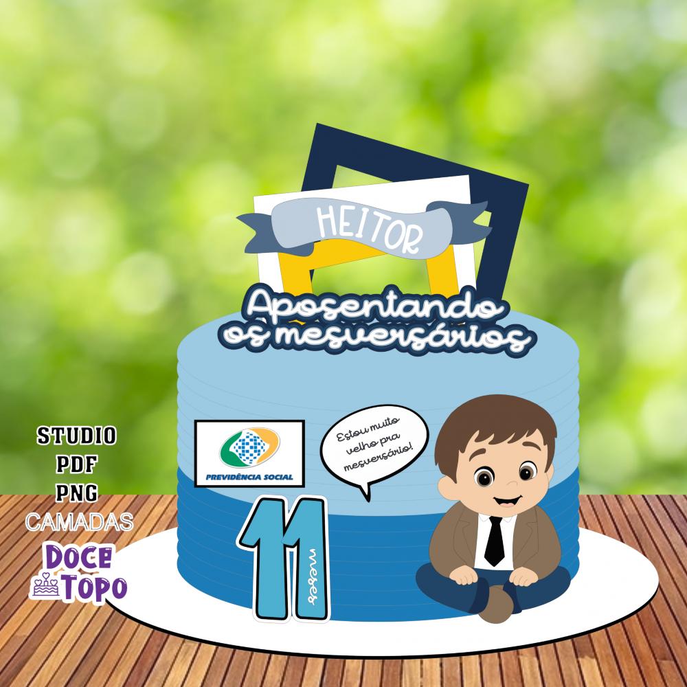 Topo de Bolo Aposentadoria de Mesversários Studio/PDF/PNG