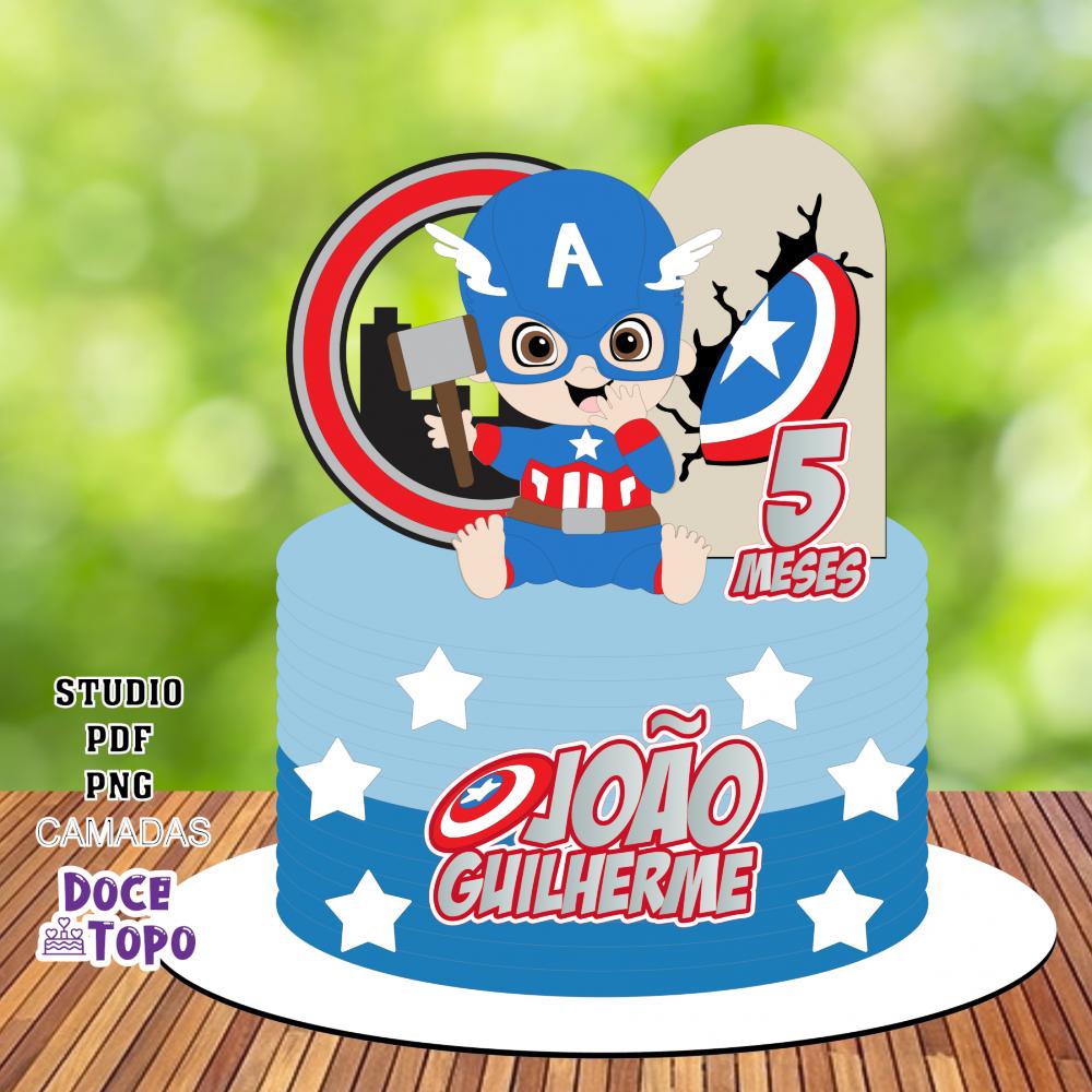 Topo de Bolo Capitão América 12 Studio/PDF/PNG
