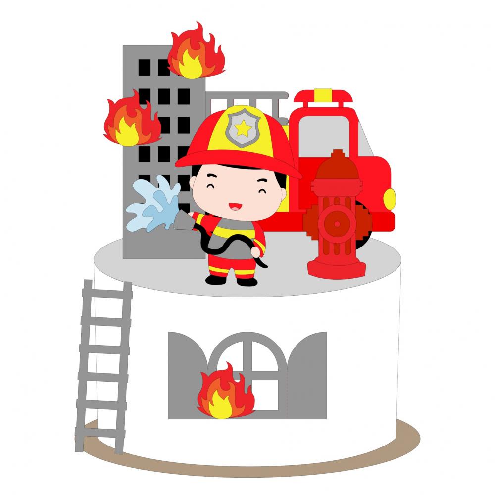 Topo de Bolo Bombeiro 08 Somente Studio