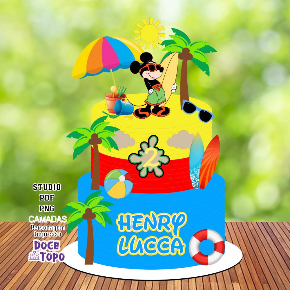 Topo de Bolo Mickey Pool Party 01 Studio/PDF/PNG