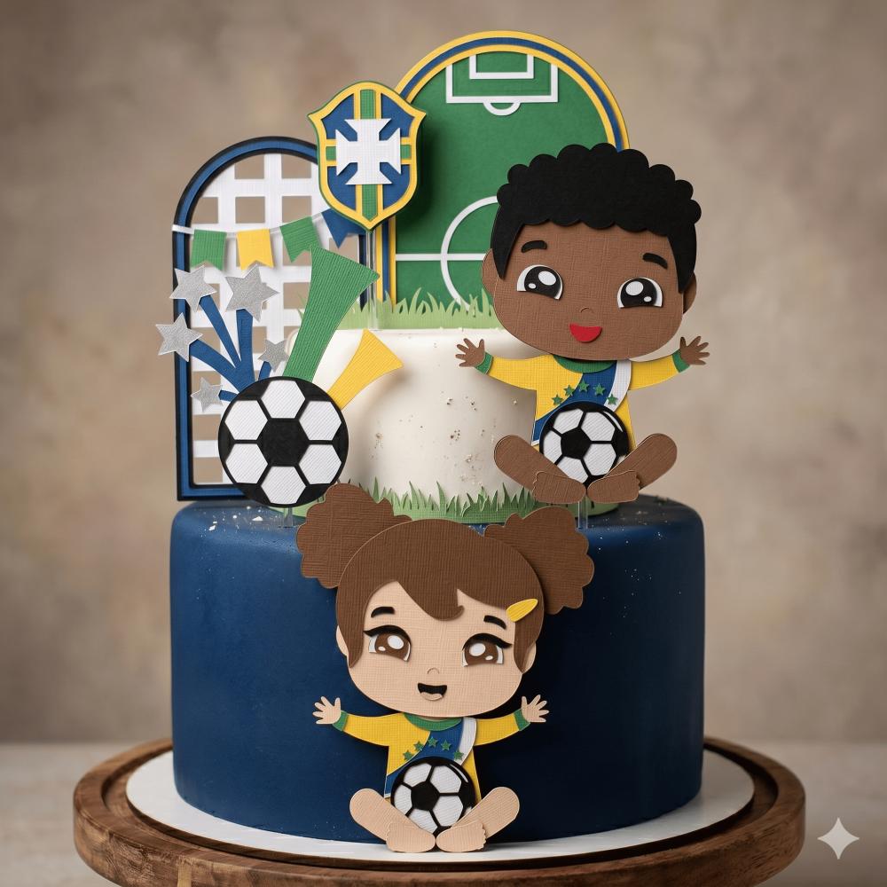 Topo de Bolo Futebol Copa - Brasil 08 Somente Studio