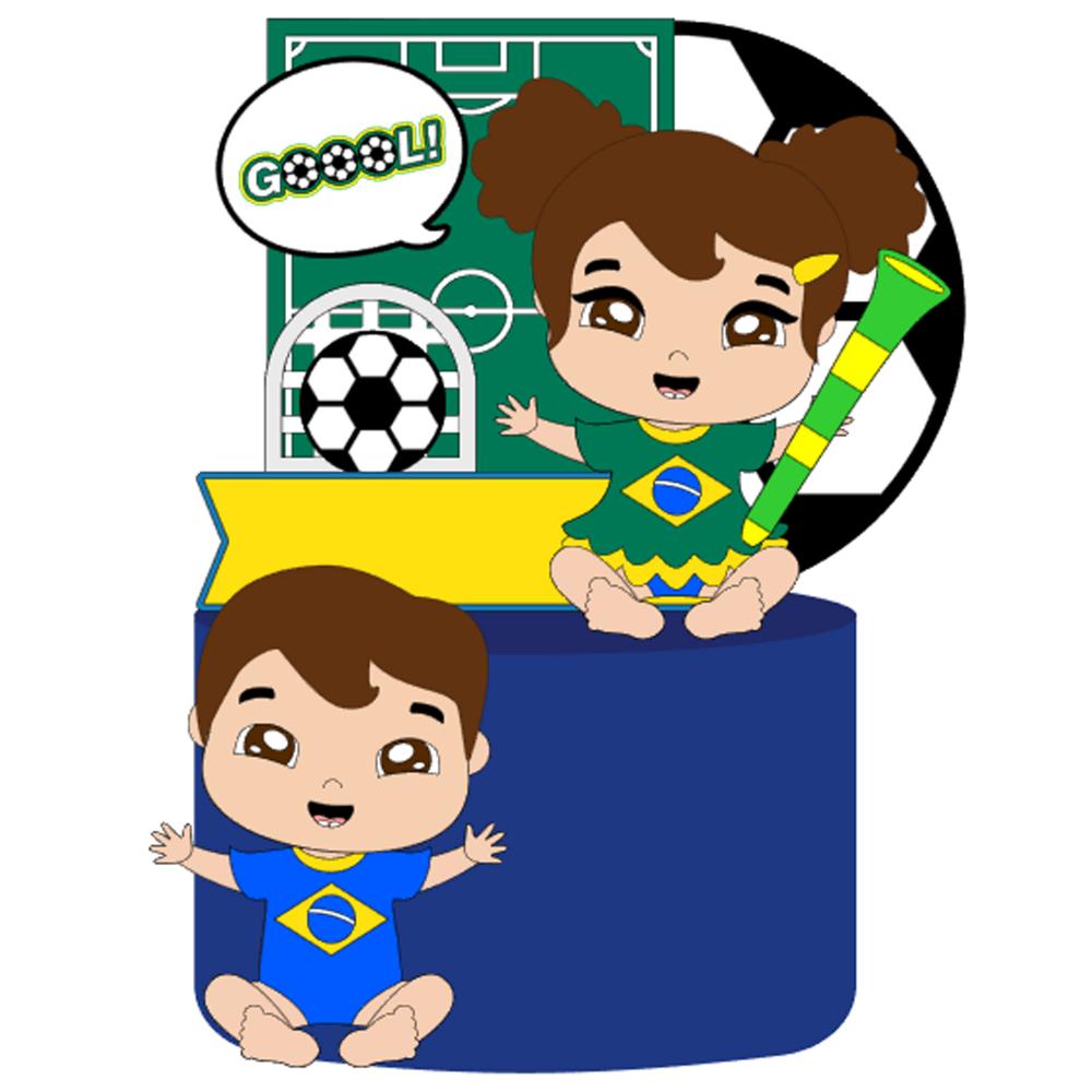 Topo de Bolo Futebol Copa - Brasil 10 Somente Studio