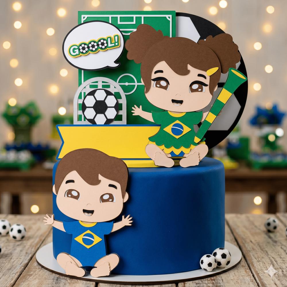 Topo de Bolo Futebol Copa - Brasil 10 Somente Studio