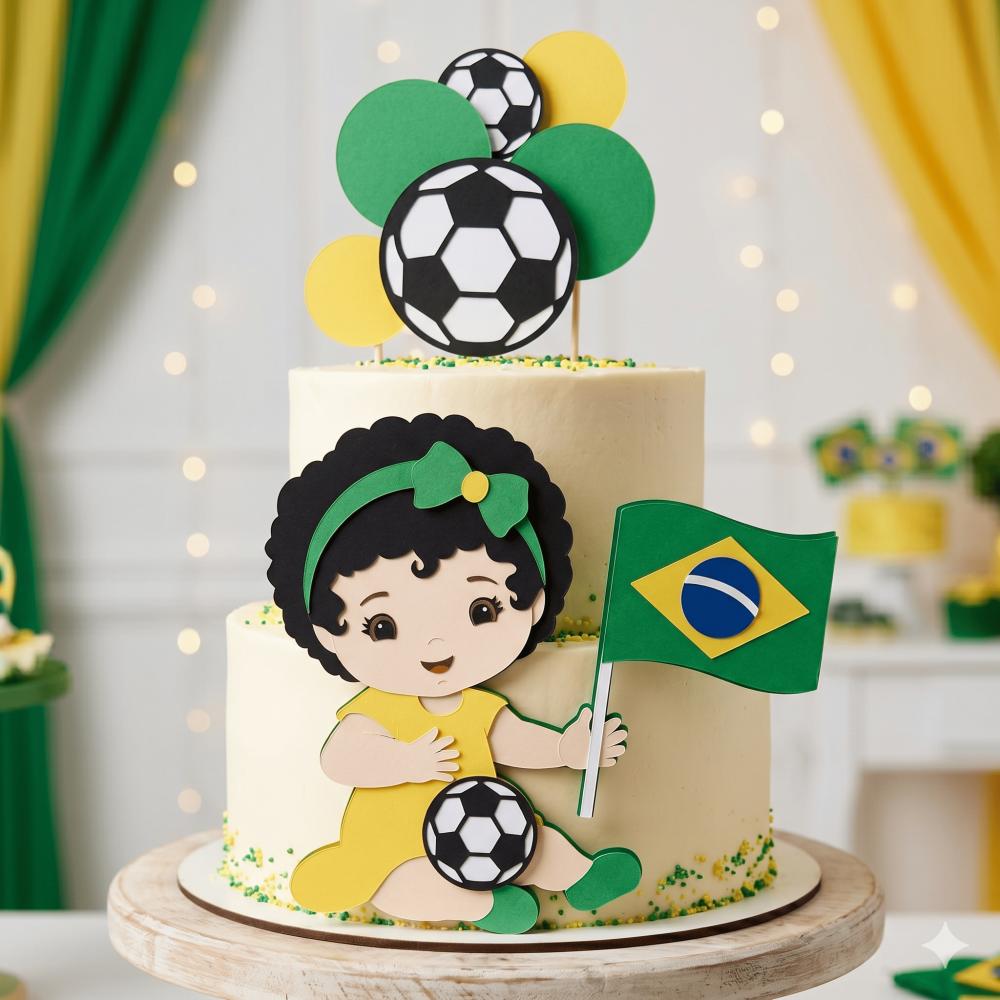 Topo de Bolo Futebol Copa - Brasil 13 Somente Studio