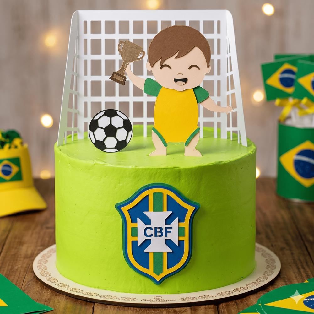 Topo de Bolo Futebol Copa - Brasil 20 Somente Studio