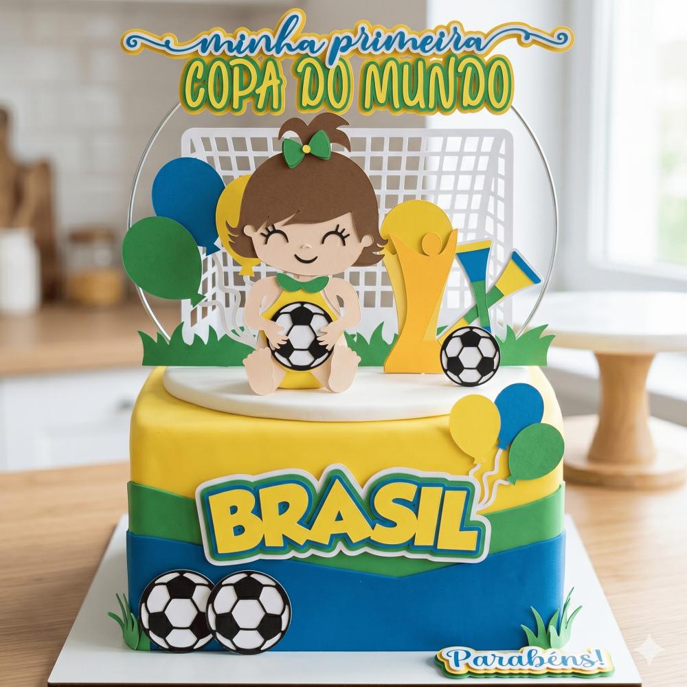 Topo de Bolo Futebol Copa - Brasil 22 Somente Studio
