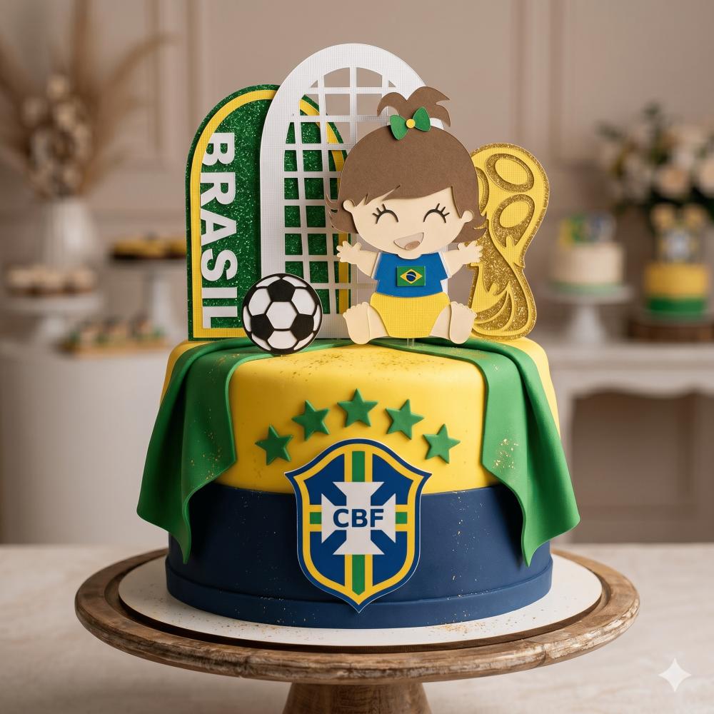 Topo de Bolo Futebol Copa - Brasil 23 Somente Studio