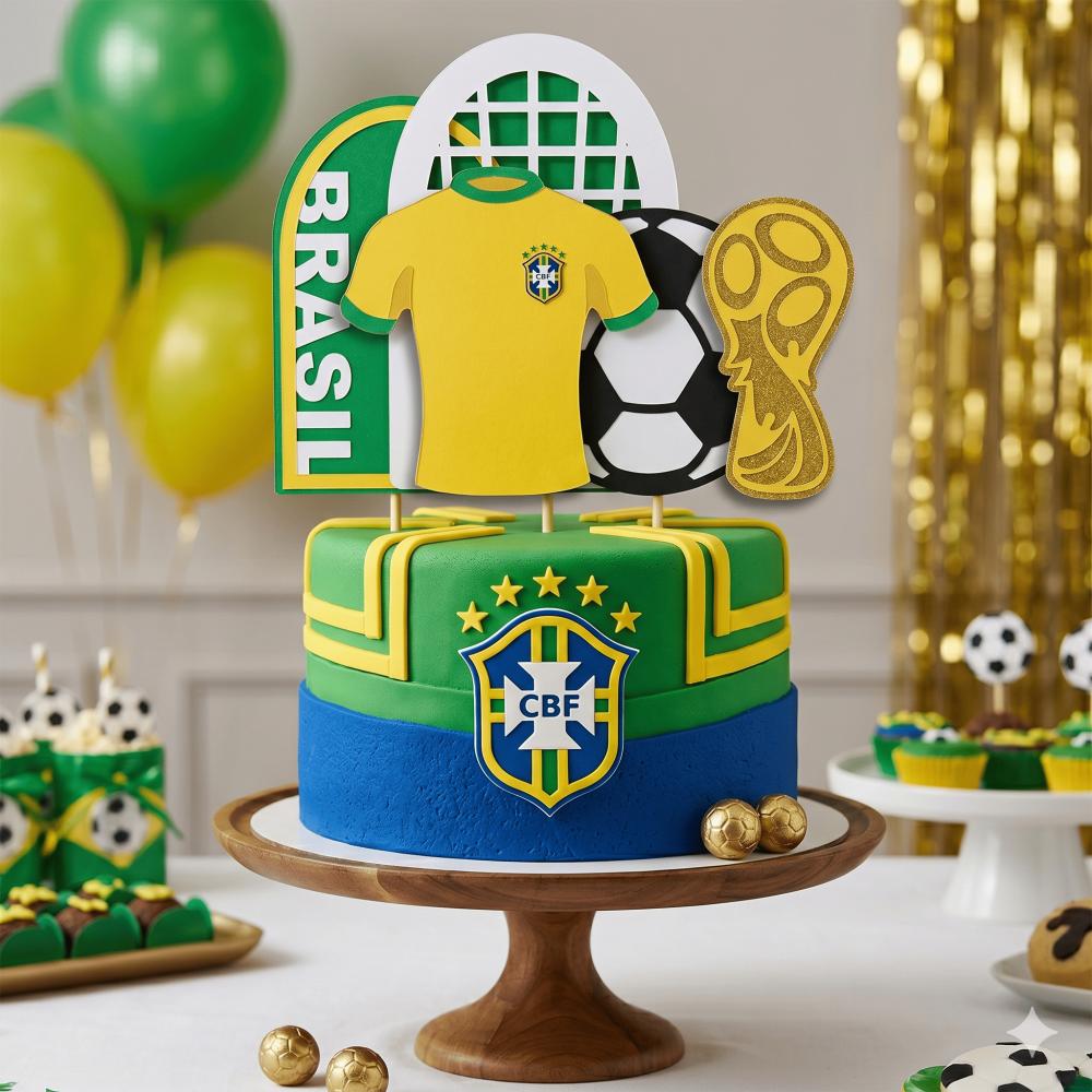 Topo de Bolo Futebol Copa - Brasil 24 Somente Studio