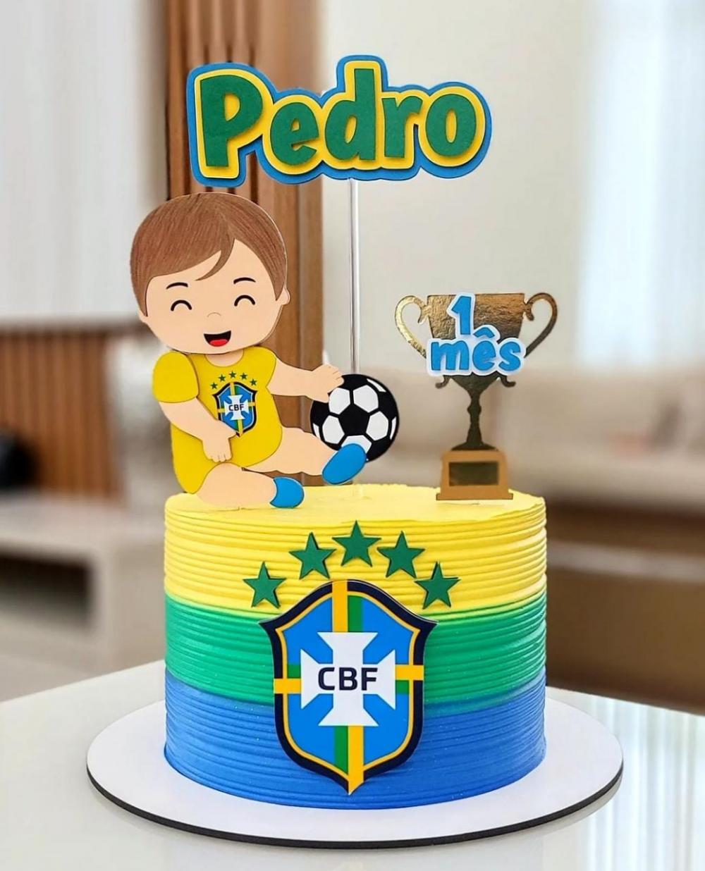 Topo de Bolo Futebol - Brasil 46 Copa Somente Studio