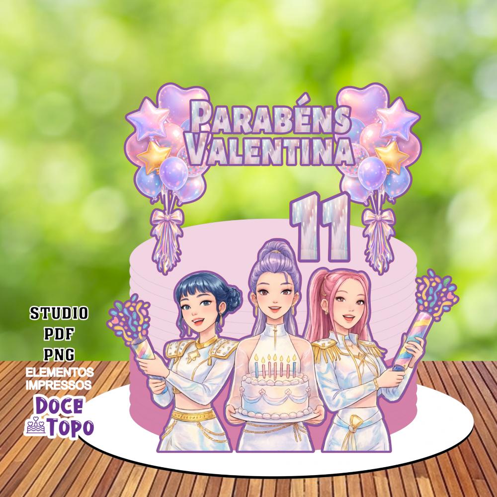 Topo de Bolo Guerreiras do K-Pop 14 Studio/PDF/PNG