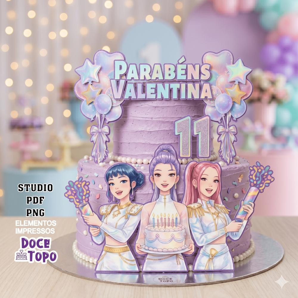 Topo de Bolo Guerreiras do K-Pop 14 Studio/PDF/PNG