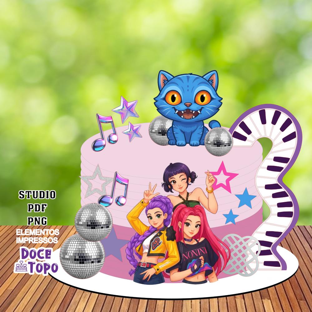 Topo de Bolo Guerreiras do K-Pop 15 Studio/PDF/PNG