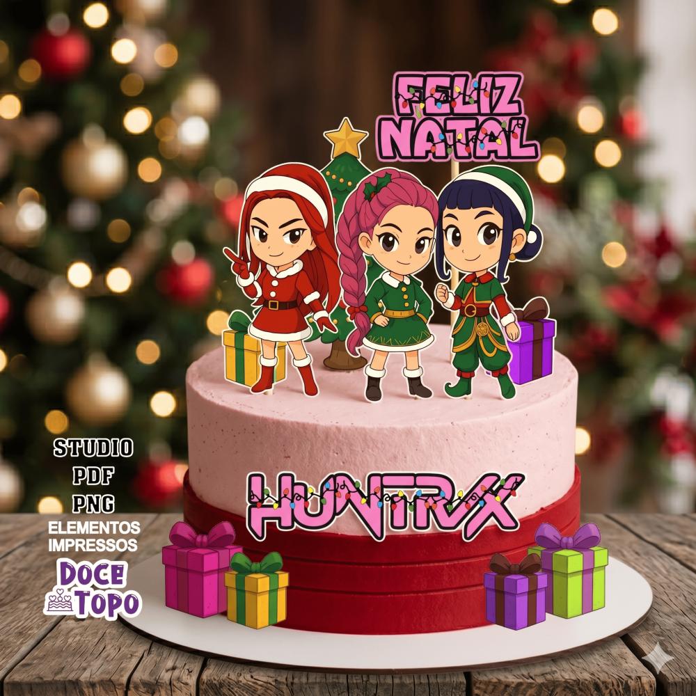 Topo de Bolo Guerreiras do K-Pop Natal 01 Studio/PDF/PNG
