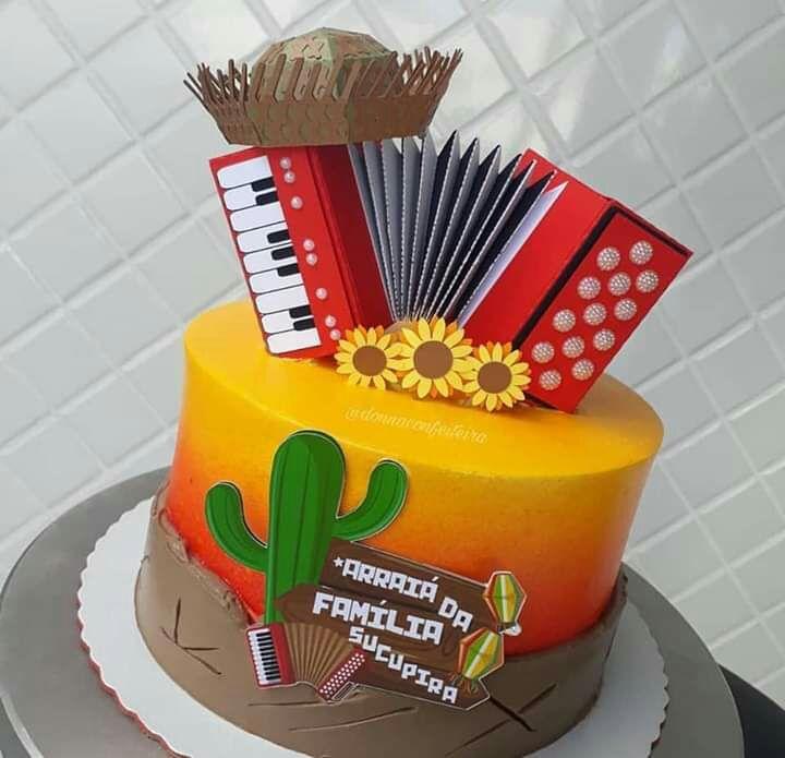 Topo de Bolo Festa Junina Sanfona 02 Somente Studio