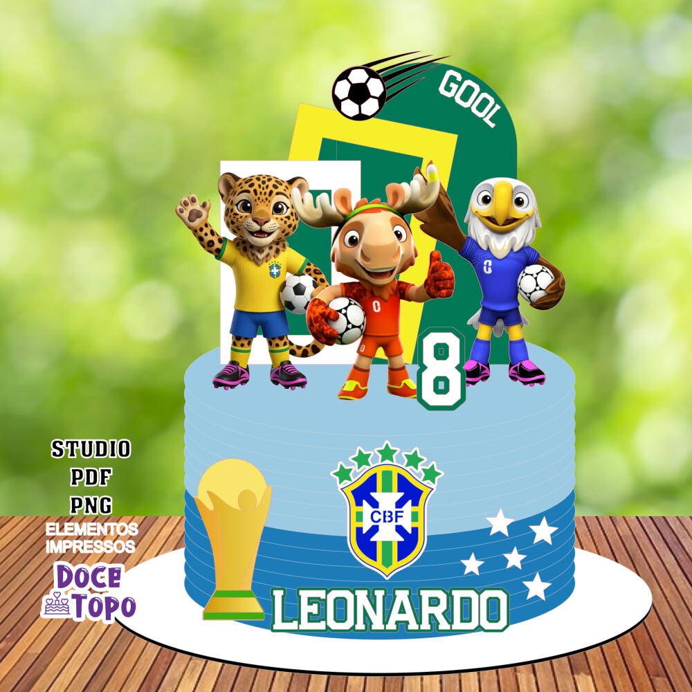 Topo de Bolo Futebol - Brasil 52 Copa Studio/PDF/PNG
