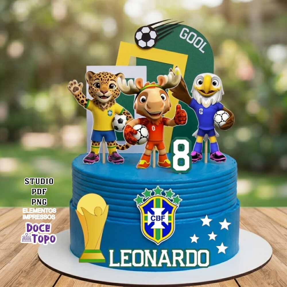 Topo de Bolo Futebol - Brasil 52 Copa Studio/PDF/PNG
