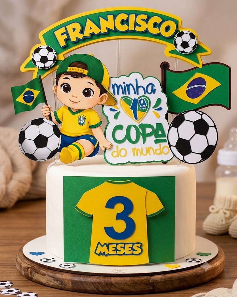 Topo de Bolo Futebol - Brasil 55 Copa Somente Studio