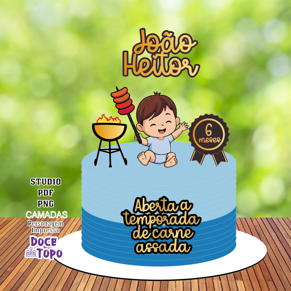 Topo de Bolo Churrasco Bebê 03 Studio/PDF/PNG