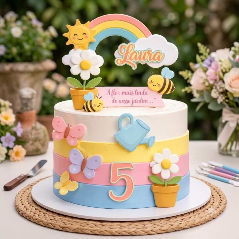 Topo de Bolo Jardim Encantado 50 Somente Studio