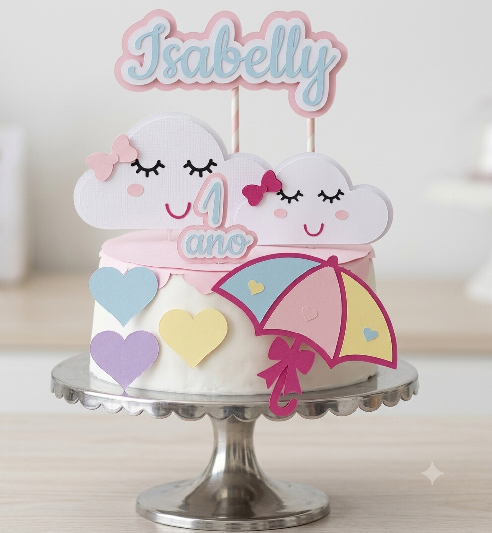 Topo de Bolo Chuva de Amor 10 Somente Studio