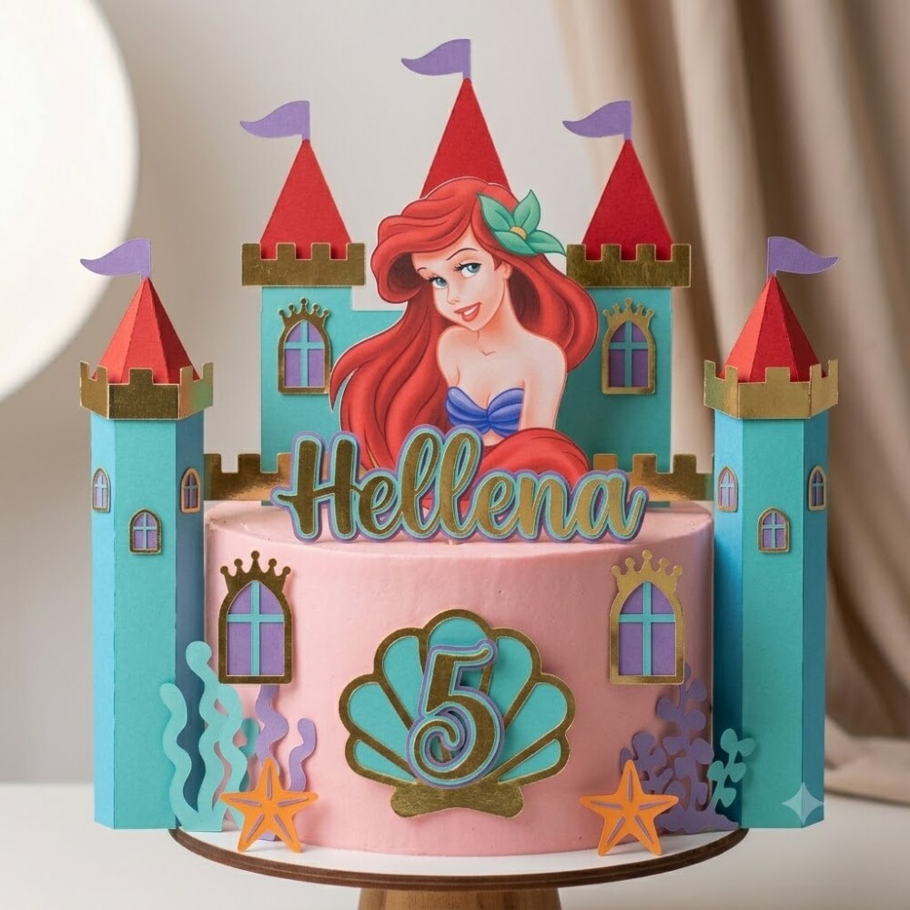 Topo de Bolo Ariel 18 Pequena Sereia Somente Studio