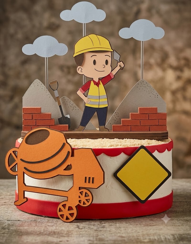 Topo de Bolo Construção 14 Somente Studio