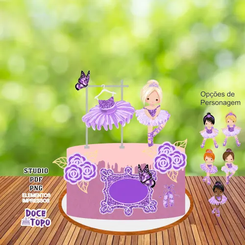 Topo de Bolo Bailarina 13 Studio/PDF/PNG