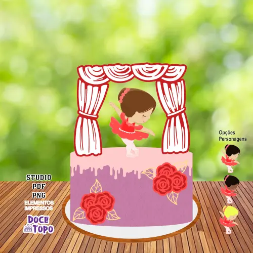 Topo de Bolo Bailarina 14 Studio/PDF/PNG