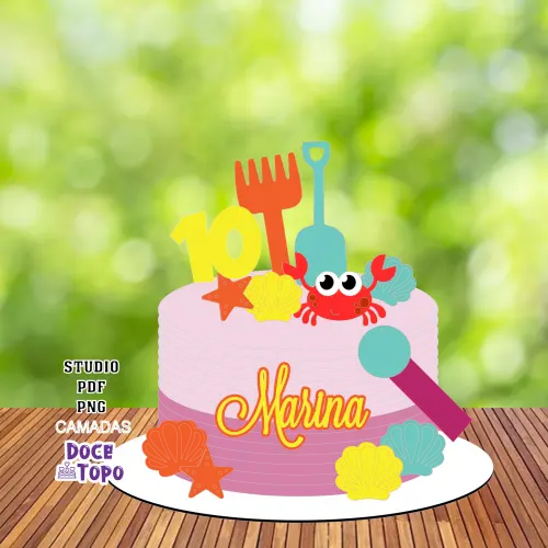 Topo de Bolo Baldinho de Praia Studio/PDF/PNG