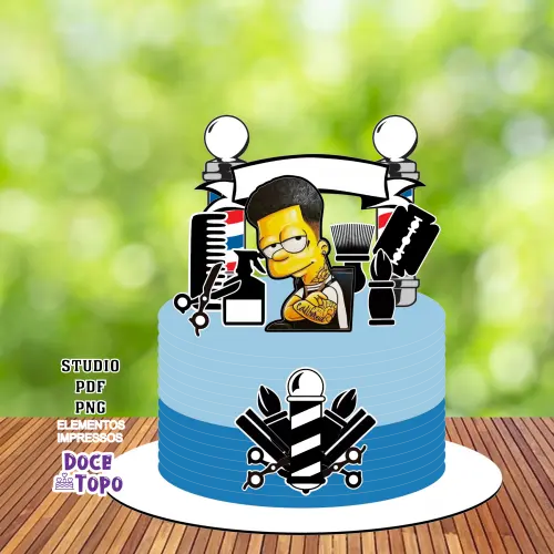Topo de Bolo Barbearia Bart Simpson Studio/PDF/PNG