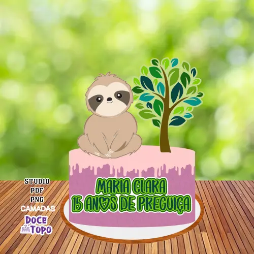 Topo de Bolo Bicho Preguiça 06 Studio/PDF/PNG