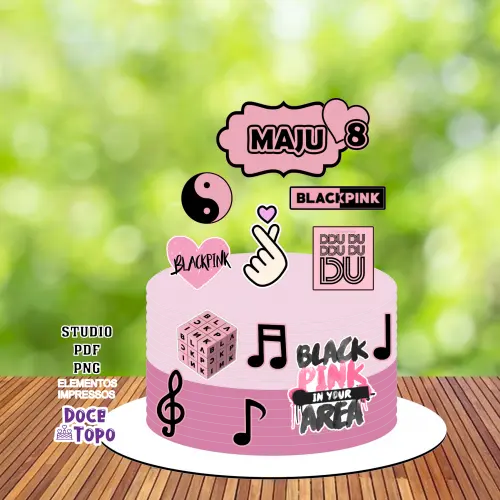 Topo de Bolo Black Pink Studio/PDF/PNG
