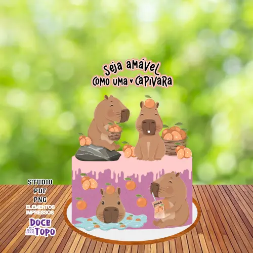 Topo de Bolo Capivara 01 Studio/PDF/PNG
