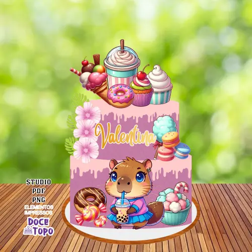 Topo de Bolo Capivara Confeitaria Studio/PDF/PNG