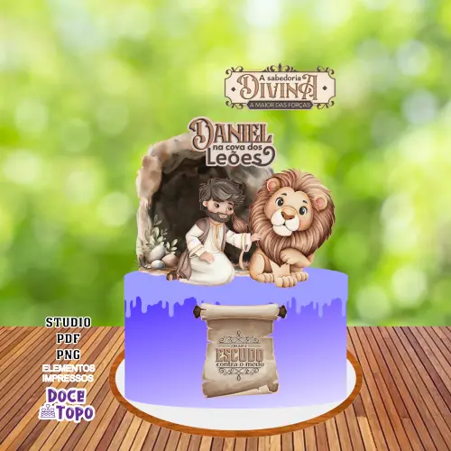 Topo de Bolo Cristão - Daniel na Cova dos Leões Studio/PDF/PNG
