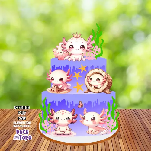 Topo de Bolo Axolote 01 Studio/PDF/PNG