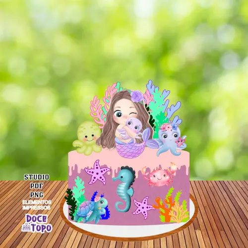 Topo de Bolo Sereia 05 Studio/PDF/PNG