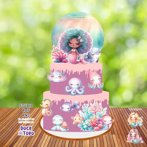 Topo de Bolo Sereia 06 Studio/PDF/PNG