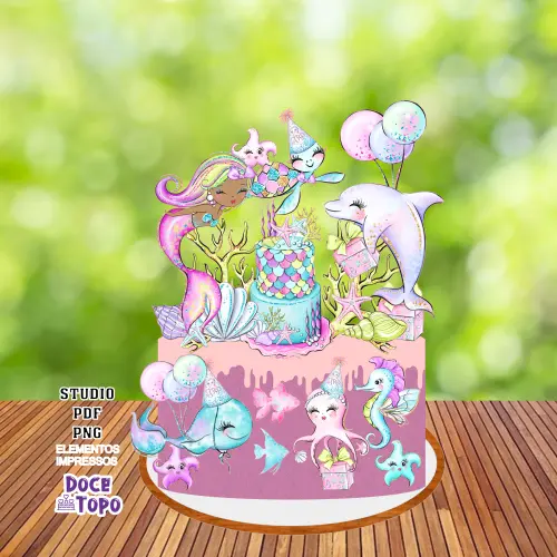 Topo de Bolo Sereia 07 Studio/PDF/PNG