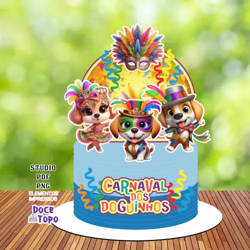 Topo de Bolo Carnaval dos Doguinhos Studio/PDF/PNG