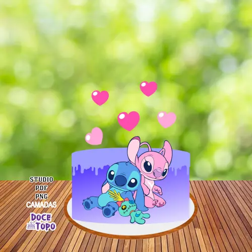 Topo de Bolo Stitch e Angel 01 Studio/PDF/PNG