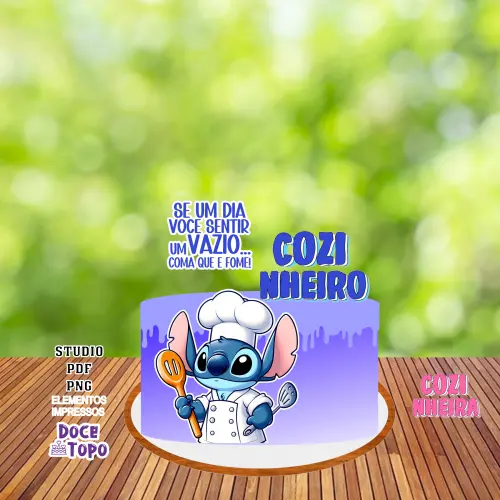 Topo de Bolo Stitch Cozinheiro Studio/PDF/PNG