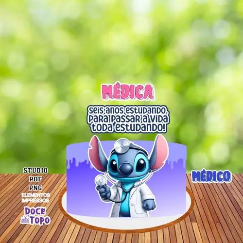 Topo de Bolo Stitch Médico Studio/PDF/PNG