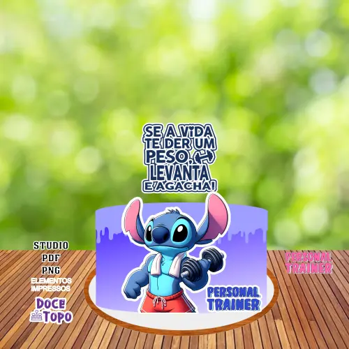 Topo de Bolo Stitch Personal Trainer Studio/PDF/PNG