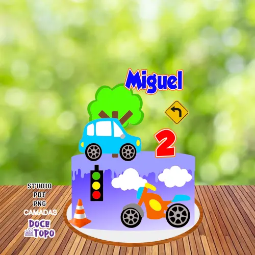 Topo de Bolo Carrinho e Moto Studio/PDF/PNG