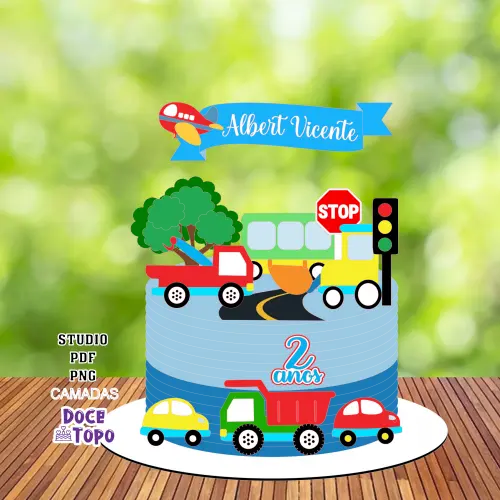 Topo de Bolo Carrinhos 05 Studio/PDF/PNG